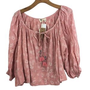 Kopal Khar Luma Peasant Puff Sleeve Boho Blouse Top Pink Ditsy Size Medium NWT